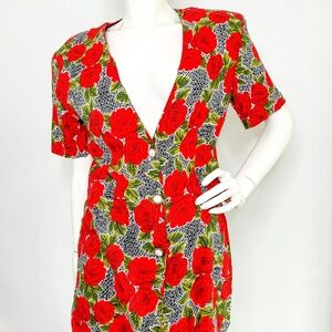 Vintage Rampage Floral Top with Button Front Detail | Vintage Floral Blazer|